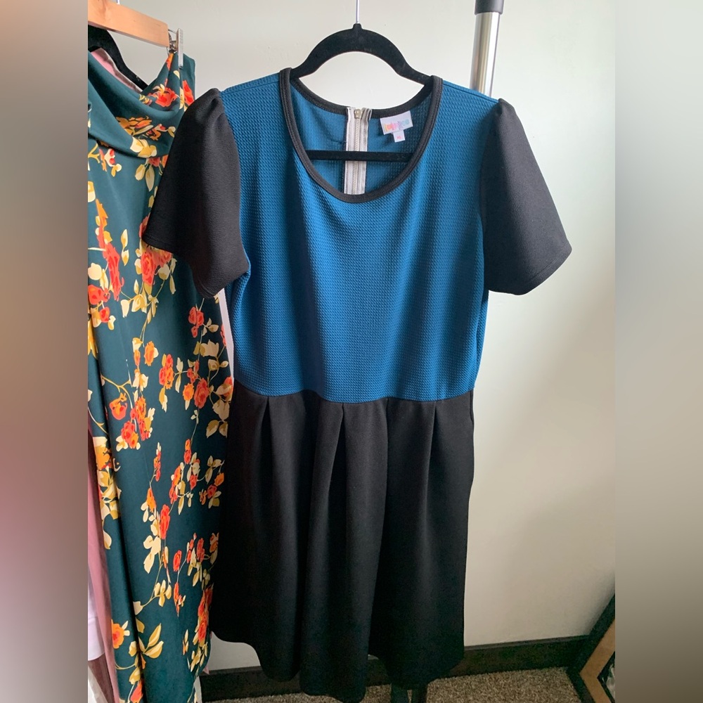 LuLaRoe blue and Black Textured Amelia Dress